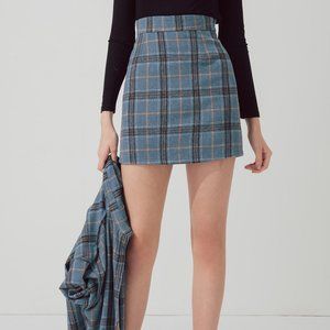 Blue Checked Mini A-line Skirt